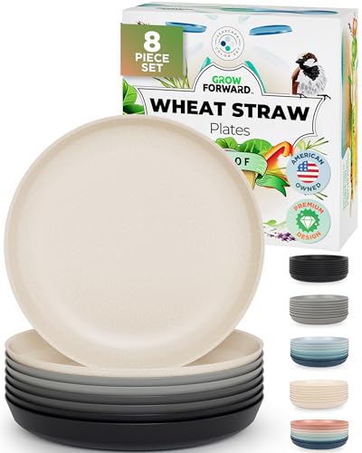 Grow Forward Premium Wheat Straw Plates - 10 Inch Reusable Hard Plastic Dinner Plates Set of 8 - Unbreakable Microwave Safe Plates for Dessert, Camping, RV, Outdoors, Patio, Kitchen Dishes - Moonlight Grow Forward Premium Wheat Straw Plates - 10 Inch Reusable Hard Plastic Dinner Plates Set of 8 - Unbreakable Microwave Safe Plates for Dessert, Camping, RV, Outdoors, Patio, Kitchen Dishes - Moonlight