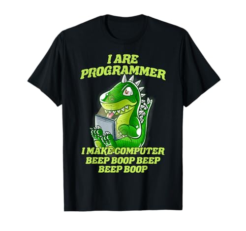 Sono programmatore it nerd t-rex dinosaur software geek dino maglietta