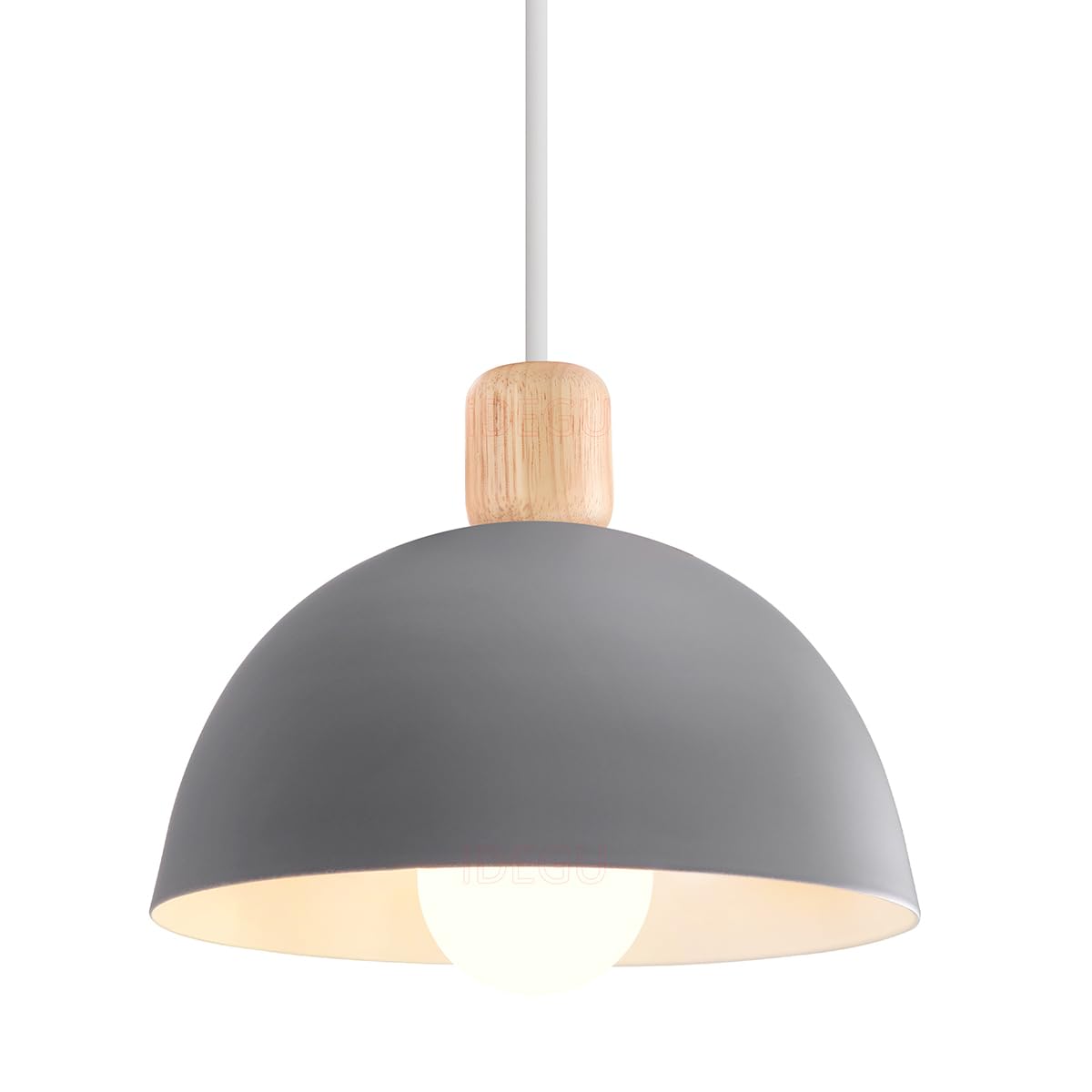 iDEGU 20cm Retro Pendant Light E27 LED Ceiling Light Modern Scandinavian Style Hemisphere Hanging Lampshade Metal Wood Pendant Light Fixture for Bedroom Dining Room Kitchen Restaurant (Grey) — image 1