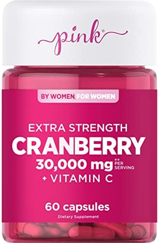 PINK Cranberry Pills for Women | 60 Veggie Capsules | Plus Vitamin C | Vegan, Non-GMO & Gluten Free Extract Supplement