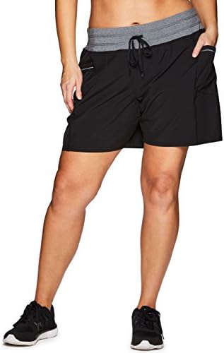RBX Women's Plus Size Woven Walking Short Knit Waist Relaxed Fit Short Black Combo 2X