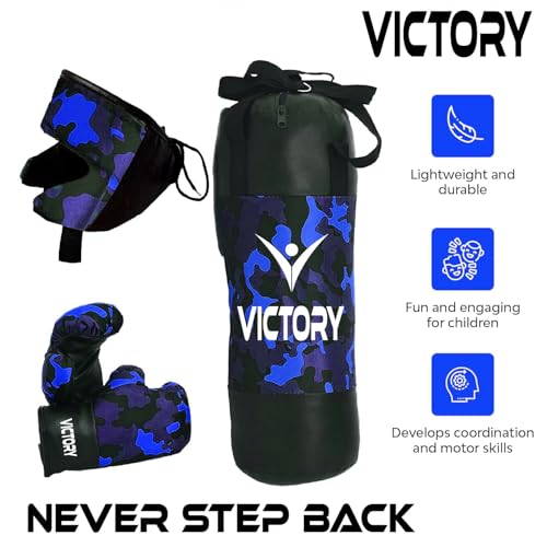 Image of VICTORY Boxing Kit for Kids| Pack of 4 (Boxing Gloves, Head Guard & Filled Punching Bag) | Boxing Training Punching Bag for Boys & Girls |