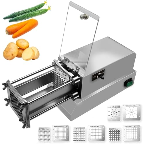 Electric French Fry Cutter, French Fry Cutter Stainless Steel with 4 Blade, Stainless Steel Potato Chopper French Fries Cutter Automatic Potato Cutter, Suitable for Potato Carrot Cucumber