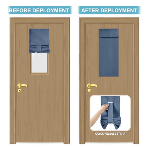 Image of RYB HOME Classroom Door Window Cover, Blackout Shades for Classroom Windows and Doors Cover Lockdown Shades, Room Darkening Design Blocks Views, W 8 x L 36, 1 Panel, Stone Blue