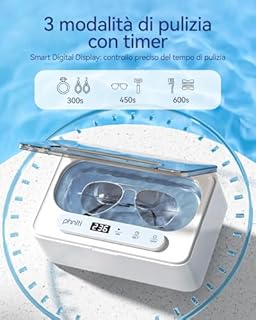 Phniti Pulitore Ultrasuoni, Pulitore Ultrasuoni Apparecchio Denti a 47KHz, Pulitore a Ultrasuoni da 330 ml Ultrasonic Cleaner, Portatile ad Pulitore Ultrasuoni Gioielli per Protesi, Occhiali, Orologi