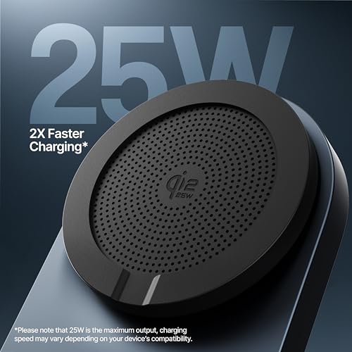 Image of Ambrane 25W Qi2.2 Magsafe Wireless Charger with Stand & Heat Control Mechanism, Perfect for Table, Fast Charge 40% in Just 30 Mins Wirelessly for iPhone 12-17 All Models (AerosynQ 4, Grey)