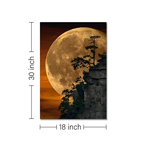 Image of RANGOLI 100% Cotton Stretched Canvas Painting 400 GSM, Framed The Moon Canvas Abstract Wall Art for Living Room, 3D Paintings for Wall Decor (18 x 30 Inch With Frame)