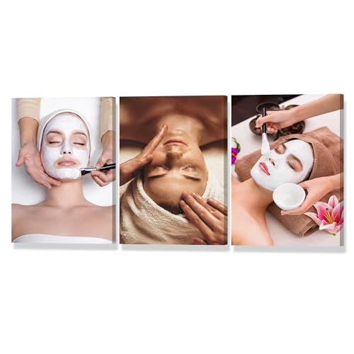 Facial Spa Wall Decor Spa Massage Wall Art Health Skin Care Picture Canvas Print Beauty Salon Painting Poster Framed Bathroom Home Decoration 3 Pieces Ready to Hang(36''Wx16''H) by ARNLRDYA - Used condition - US$35.05