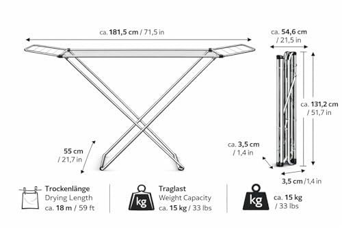 Posten Anker Michelino Premium Wäscheständer I Wäsche Trockner Ständer I Silber Edition I Wäscheständer Klappbar Edelstahl – 18m Trockenlänge – 30kg Tragkraft