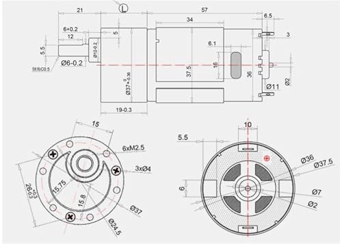 Moteur à engrenages CC JGB37-550 pour motorisation de robot et automatisme 6V - 2