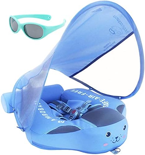 Cloth Add Tail Avoid Flip Over UPF 50+ Size Improved Newest Mambobaby Non Inflatable Baby Float Swim Trainer Solid Infant Pool Float with Canopy Swim Ring