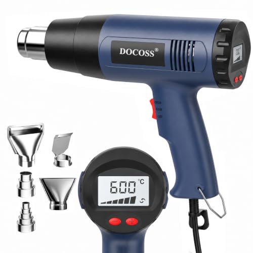 Image of DOCOSS Heat Gun Machine 2000W with Digital LCD Display, Hot Air Gun Machine 60C-600C With Temperature Control, Heat Gun for Shrink Wrapping & Packing, Heat Blower Gun with Copper Motor