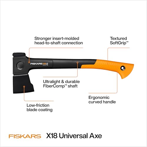 Image of Fiskars X18 Universal Axe 17.5 inch, Forged Steel Blade for Chopping Kindling & General Yard Maintenance, Ergonomic Curved FiberComp Handle & Low-Friction Coating for Clean Cuts in Fresh Wood