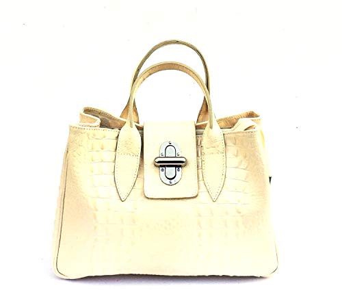 Sac en cuir véritable MILENA CROCO L grand sac à main italien effet crocodile pour femme