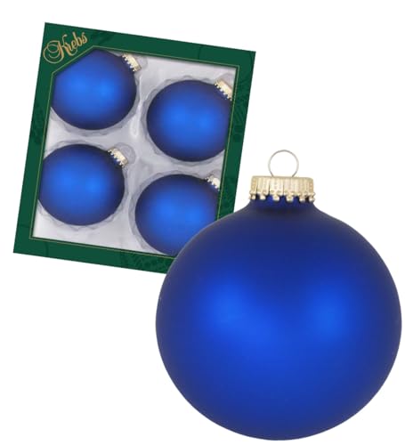 Krebs Glas Lauscha - Christbaumschmuck/Christbaumkugeln - Box mit 4 matt-Königlichblauen Kugeln aus Glas in Einer Größe von 8cm