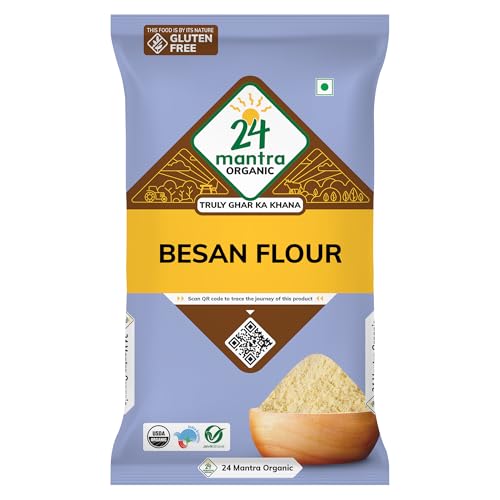 24 Mantra Organic Besan/Gram Flour/Besan Pindi - 100% Organic | Chemical Free & Pesticides Free | Uniform Particle Size | Unadulterated 1 LB
