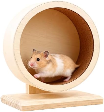 Wooden Hamster Wheel, Wooden Hamster Wheel, Silent Wheel, Exercise Wheel, Silent Swivel for Gerbils, Mice, Dwarves, Chinchilla (15 cm Diameter)