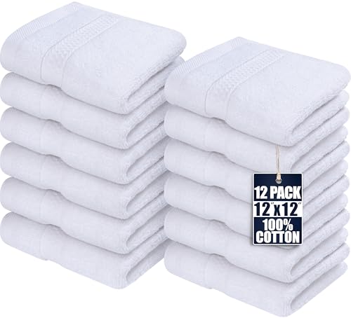 Utopia Towels - Juego de Toallas Premium (30 x 30 cm, Blanco) 100% algodón para la Cara, Toallas Altamente absorbentes y de Tacto Suave para la Punta de los Dedos (Paquete de 12)