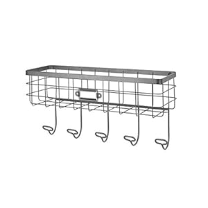 Spectrum Diversified Vintage Wire Basket & Hook Station Wall Mount Storage, Small, Industrial Gray Spectrum Diversified Vintage Wire Basket Hook Station Wall Mount Storage Small Industrial Gray