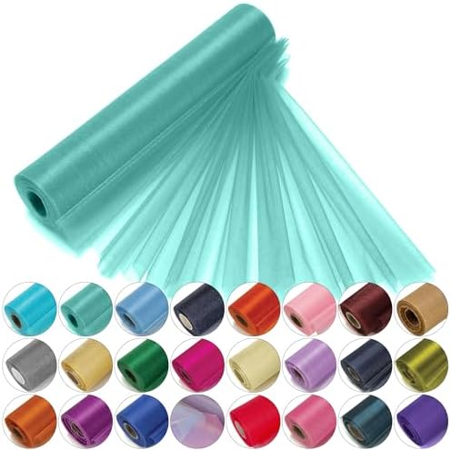 Trimming Shop Aqua Green Organza Roll 25mx29cm Snow Sheer Glitter Fabric