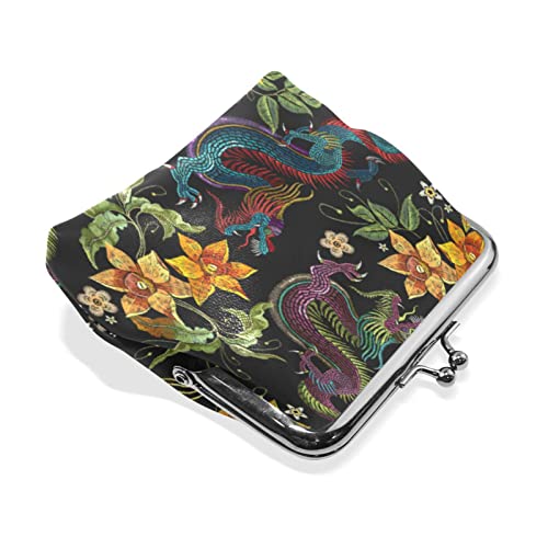 OTVEE Asian Dragon Beautiful Golden Flowers Coin Purse Retro Money Pouch with Kiss-lock Buckle Wallet Bag for Women4