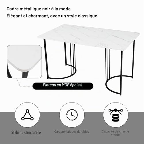 Table à manger 140cm pour petits espaces, ensemble table et chaises confort velours