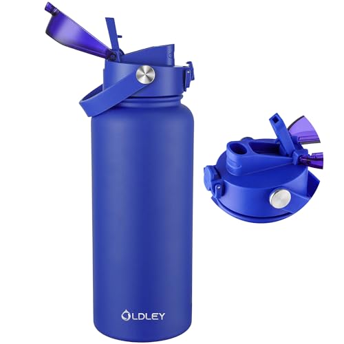 Image of OLDLEY 32oz Insulated Water Bottle with 2-in-1 Straw & Chug Lid, Leakproof Stainless Steel Bottle, Double Wall Vacuum Insulated Water Bottle for Sports, Gym, Travel,Royal Blue