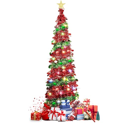 Árbol de Navidad,150cm Árbol de Pino de Navidad Artificial con Luces LED y Adornos,Árbol de Navideña Frondoso Artificiales Plegable ara Decoración Navideña (Lentejuelas)