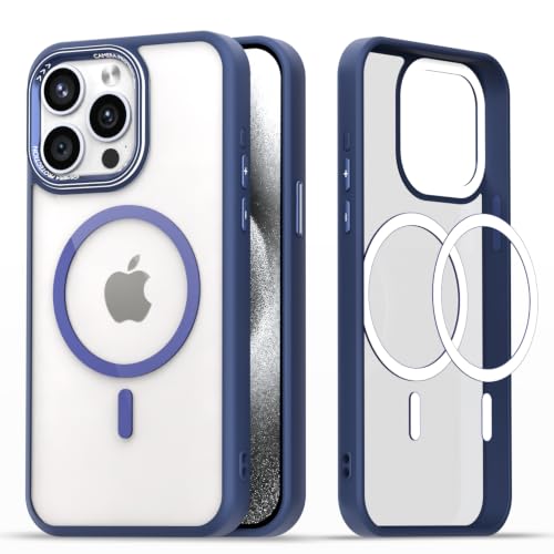Image of Pikkme Back Cover for iPhone 15 Pro | Shockproof | Mag-Safe Compatible | Hard Transparent Back | Premium Raised Camera Protection | Bumper Case (Blue Mag-Safe)