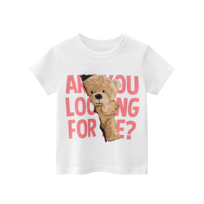 Newborn Baby Girls Short Sleeve Tee Tops Summer Cartoon Crewneck Layering T-Shirts Summer Clothes for Infants (White,130/5-6 Y,Unisex,Big Kid,US,Age,5 Years,6 Years)