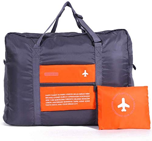 Foldable Travel Duffle Bag, Grey and Orange, Lightweight Packable Carry-on Bag for Flight-picture-30