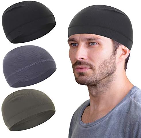 Mesh Dry-Fit Helmet Liner for Men Women,Cooling Skull Cap Moisture Wicking Breathable Summer Head Beanie (Black,Grey,Olive Green)