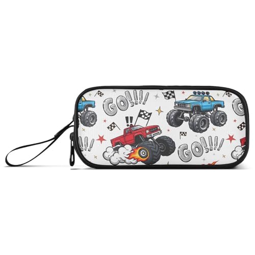 Image of Truck Racing Car Flag Pencil Case Box Boys Girls Large Pencil Pouch Zipper Compartments Big Capacity Stationery Pen Bag Organizer for Kids Teens Adults School Office