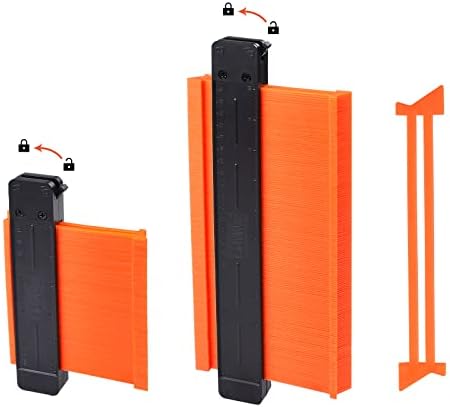 𝗖𝗼𝗻𝘁𝗼𝘂𝗿 𝗚𝗮𝘂𝗴𝗲 Profile Tool, GOXAWEE Irregular Shape Duplicator 5''& 10''-Tightness Adjustable-Outline Measuring Plastic Ruler for Corners,Wood Templates, Tiles and Laminate (Orange)