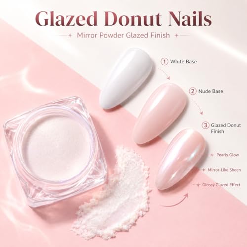 Image of Beetles French Manicure Kit - Pearl Glaze Milky White and Pink Gel Polish with Mirror Powder&French Tip Stickers, UV LED Soak Off Gel for Glazed Donut Nails and French Manicure Look