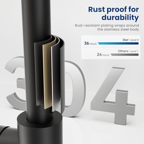 CECIPA Wasserhahn Küche Schwarz, Hochdruck Küchenarmatur Schwarz, Armatur Küche Edelstahl, Mischbatterie Küche 360° Schwenkbar mit Einhebelmischer, Spültischarmatur in Matt Schwarz
