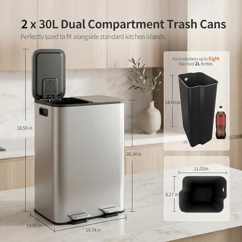 Caneca de basura doble compartimento 60L GAOMON miniatura 6