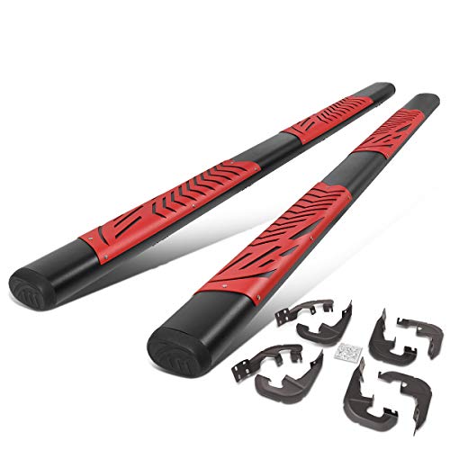 5 Inches Oval Step Nerf Bar Running Boards With Red Step Plate Compatible With Silverado Sierra 1500 2500Hd 3500Hd Crew Cab 19-22, Stainless Steel, Black Painted Finish #TOP17