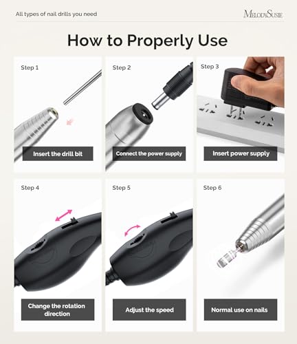 Image of MelodySusie Pen-Shaped Portable Nail Drill with AC Adapter, PC120B 20000RPM Electric File with Compact Design for All Nail Care, Manicure Polishing, Shaping & Gel Removal at Home for Beginners