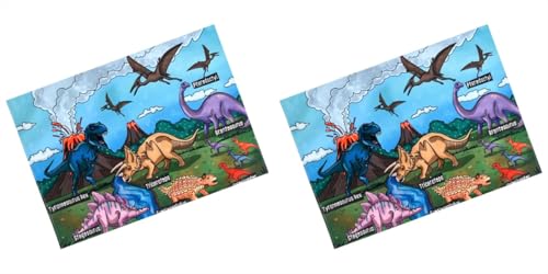 Image of Dining Table Mats Set of 2 - Dinosaur Kids Theme,Digital Print, Washable, Indoor /Outdoor, Heat-Proof, Water Resistant, Wipe & Clean (47X33 cm) Green & Multi