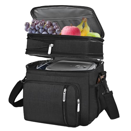 ZCircle BIB-15L Double-Layer Insulated Lunch Bag, 15L Portable Collapsible Thermal Tote for Hot & Cold Food, 600D Oxford Leak-Proof Cooler Bag, Black