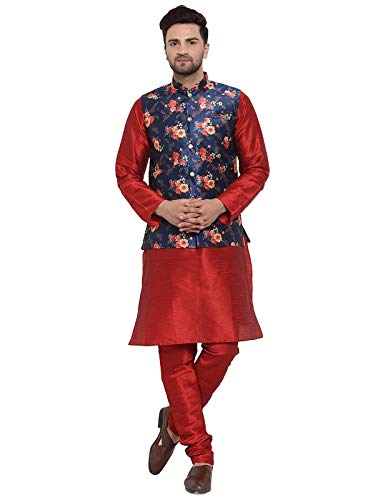 KRAFT INDIA Men's Stylish Silk Kurta with Churidar & Printed Nehr...