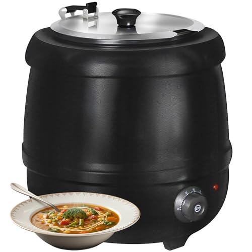 EASYROSE Commercial Soup Warmer & Food Heater 10L 400W Buffet Warmer with Hinged Lid Detachable Pot Adjustable Thermostat (30-85C) 304 Stainless Steel for Catering Events & Home Use