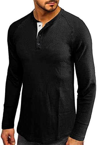 Men's Henley Shirt Long Sleeve Waffle Thermal Underwear Henley Top Casual Slim Fit Lightweight 3 Button T Shirts