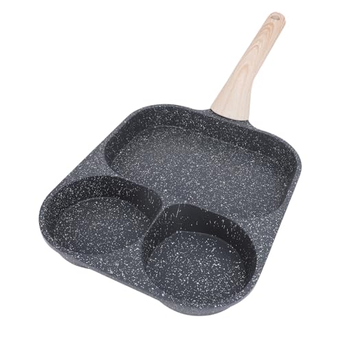 Tiiyee Poêle à œufs, Antiadhésive, 3 Sections, Aluminium, Poignée Résistante à la Chaleur, 2 Tasses, Noir