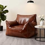 KBZSlyn Faux Leather Waterproof Bean Bag Chair No Filler Outdoor Beanbag Couch Puff for Bedroom, Living Room,Dorm,Office Reading(Brown)