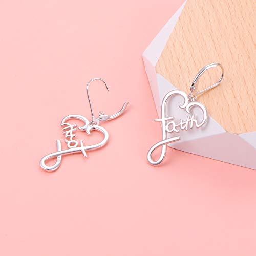 S925 Sterling Silver Word Calligraphy Jewelry Faith Inspirational Message Charm Love Heart Dangle Drop Hoop Earring For Women Girls #TOP2