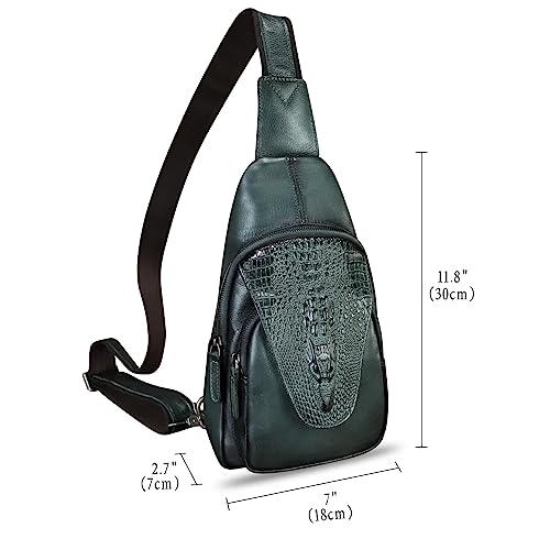 Genuine Leather Sling Bag Embossed Crocodile Pattern Leather Crossbody Sling Backpack Handmade Chest Purse Daypack (Darkgrey)4