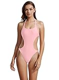 Zeraca Women's Halter Scoop Neck Cutout One Piece Bathing Suit Swimsuit