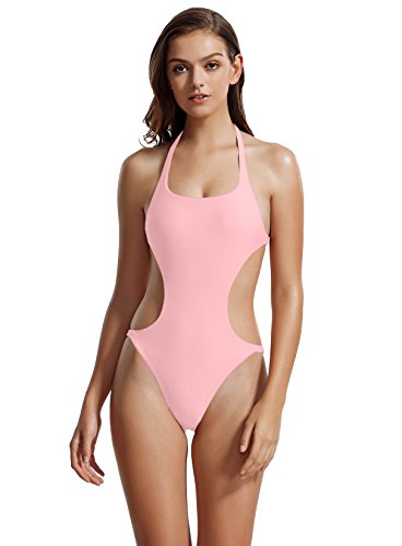 zeraca Women's Halter Scoop Neck Cutout One Piece Bathing Suit Swimsuit